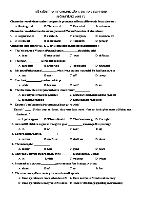Đề kiểm tra 15 phút lần 2 học kỳ II môn Tiếng Anh Lớp 12 - Năm học 2019-2020